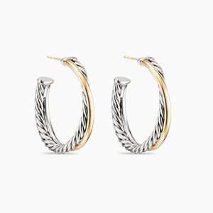 David Yurman Crossover 18K Gold Sterling Silver Hoop Earrings
